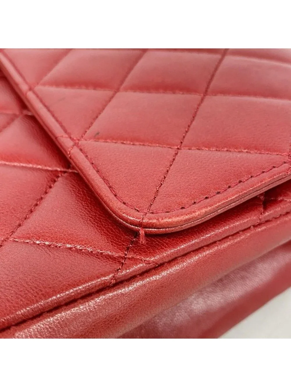 Chanel Shoulder Bag Quilted Lambskin Red Gold